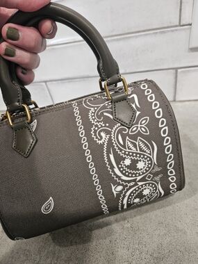 Structured Paisley Canvas Mini Crossbody Bag in Olive